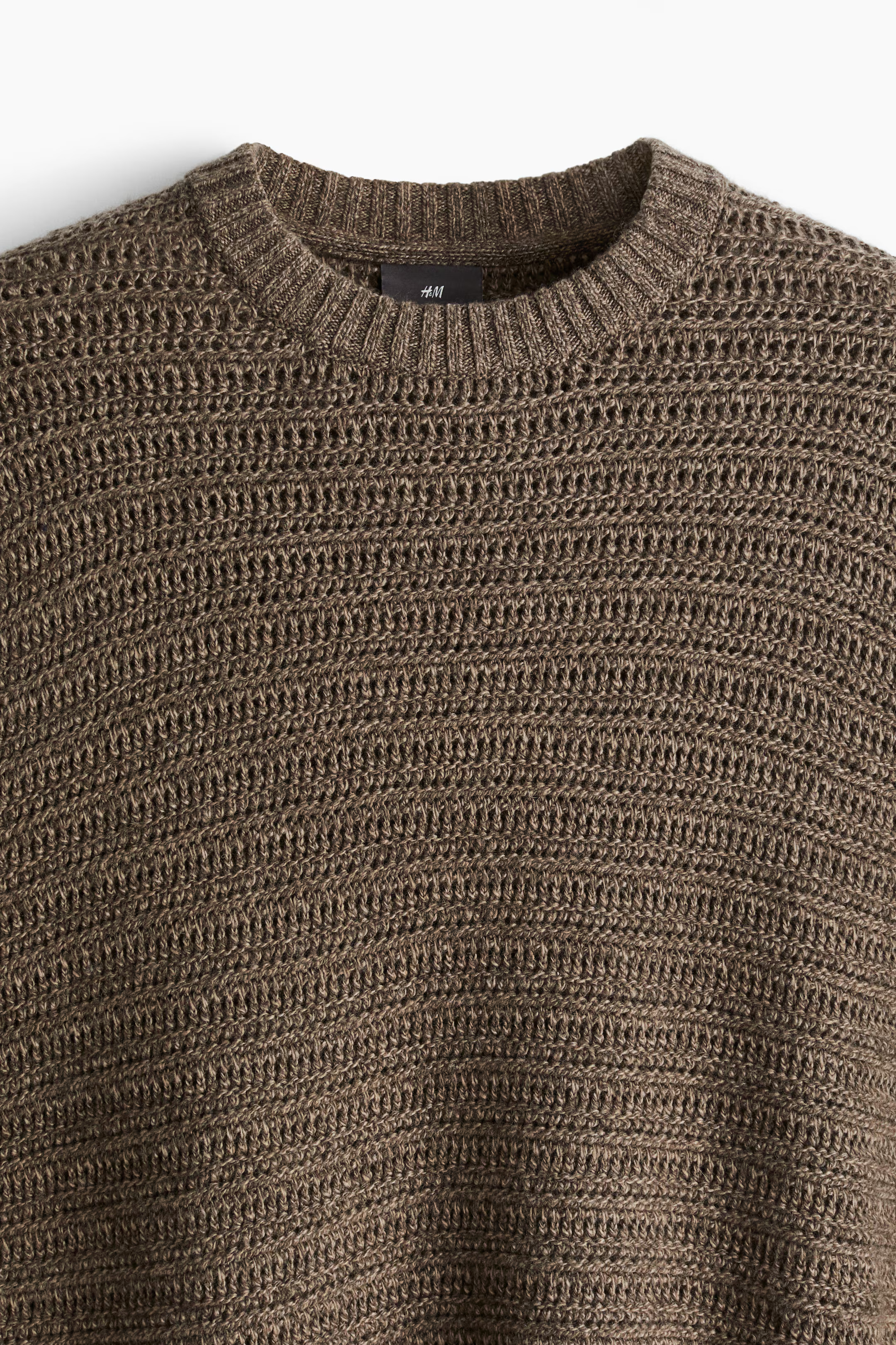Regular Fit Wool-Blend Pointelle-Knit Sweater - Dark taupe melange - Men | H&M US | H&M (US + CA)