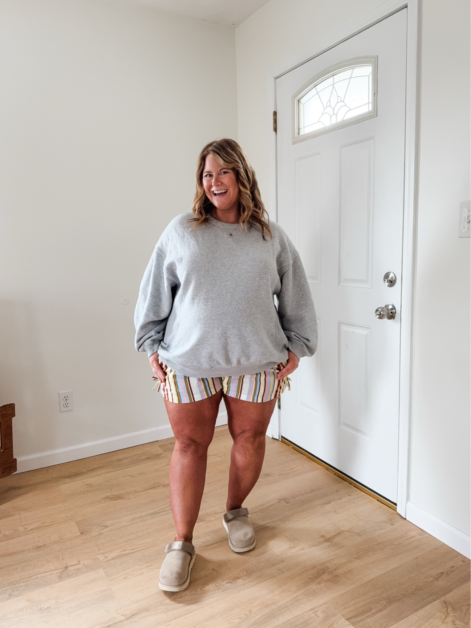 Wearing a large in my Aerie sweatshirt and an XXL in my striped shorts. These are so fun as a coverup too!

#LTKBump #LTKmomlife #LTKMidsize
