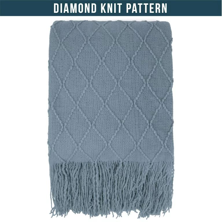 PAVILIA Dusty Blue Knit Throw Blanket for Couch, Soft Knitted Boho Farmhouse Home Decor Woven Thr... | Walmart (US)
