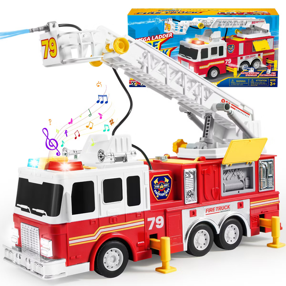 Joyfy Extra Large Fire Truck Toy with 33-inch Extending Ladder, Shooting Water, Flashing Lights, ... | Target