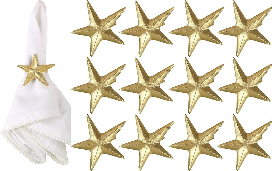 ALPHA Living HOME Napkin Rings Set of 12, Star Shaped Napkin Holder, Metal Serviette Rings, Gold Napkin Rings, Farmhouse Table Accessories for Dining Table, Weddings, Parties & Home Décor, Durable | Amazon (US)