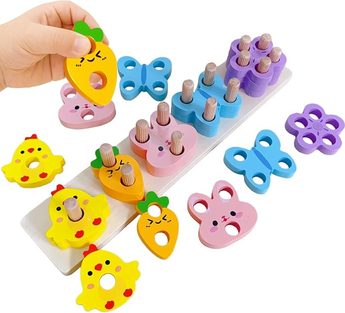 Easter Montessori Toys for 1 2 3 Years, Wooden Counting & Stacking Toys for Toddlers Educational ... | Amazon (US)