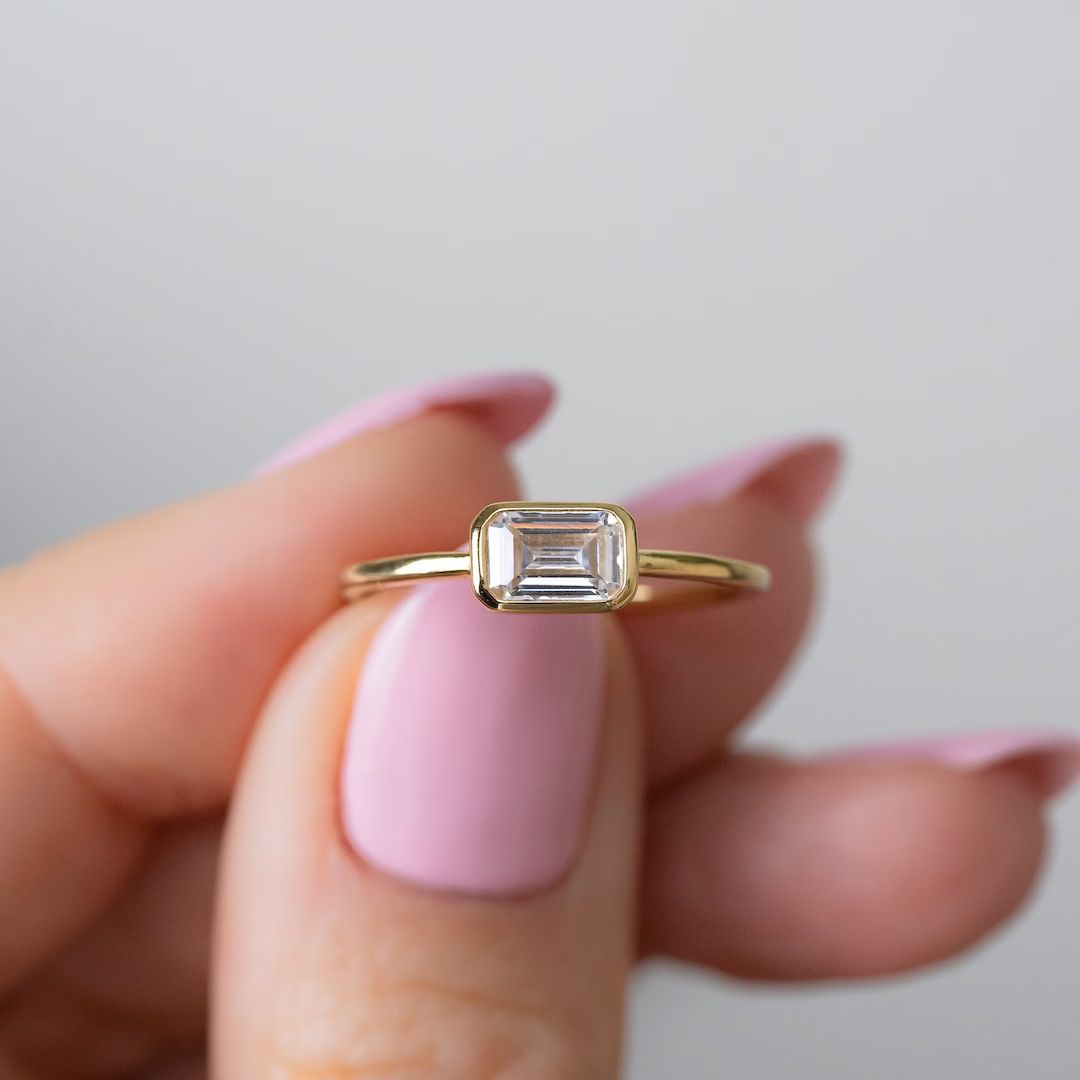 Baguette Ring, Rectangle Ring, Bezel Set Ring, Bezel Set Engagement Ring, Emerald Cut Ring, Gift ... | Etsy (US)