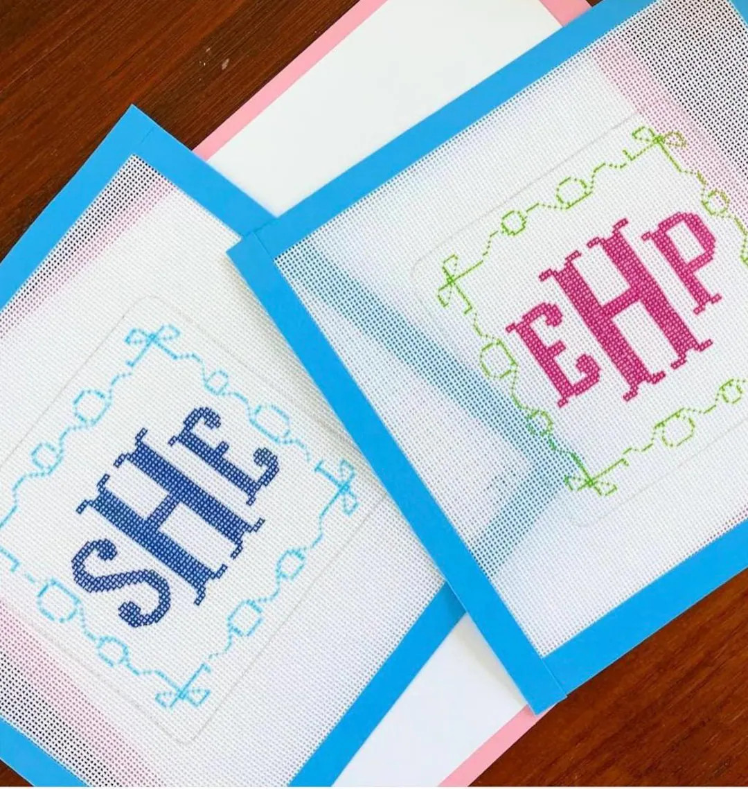 Hand-Painted Monogram Needlepoint NDLPT Canvas with Bow Edges (Canvas Only, No Threads/Kit) | Etsy (US)