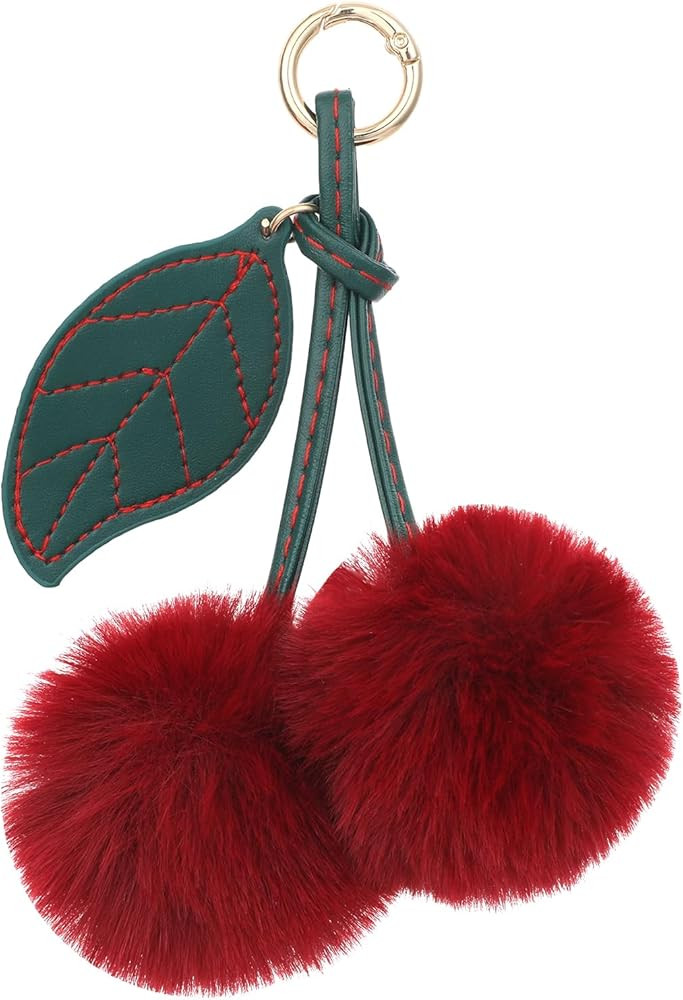 Thinp Pom Pom Keychain Cute Cherry Keychain Fluffy Accessories Cherry Bag Purse Car Bag Charm Han... | Amazon (US)