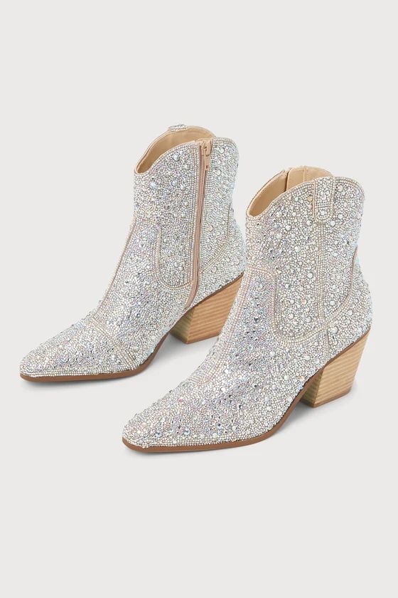 SB-Diva Silver Rhinestone Pointed-Toe Ankle Boots | Lulus (US)