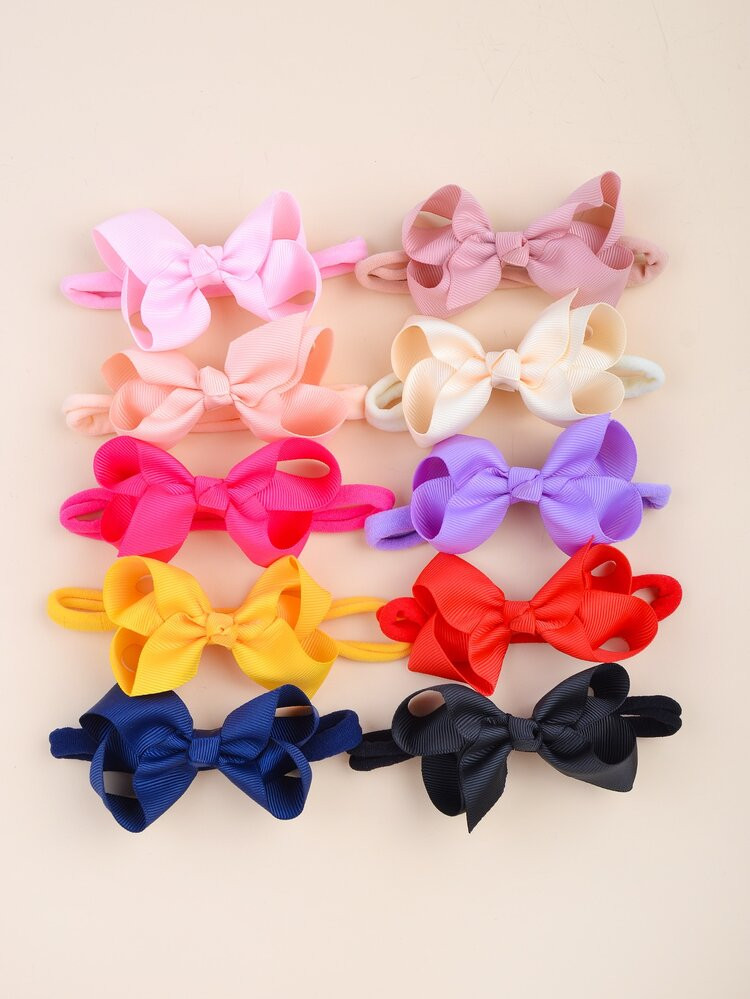 10pcs Baby Plain Bow Decor Hair Band | SHEIN