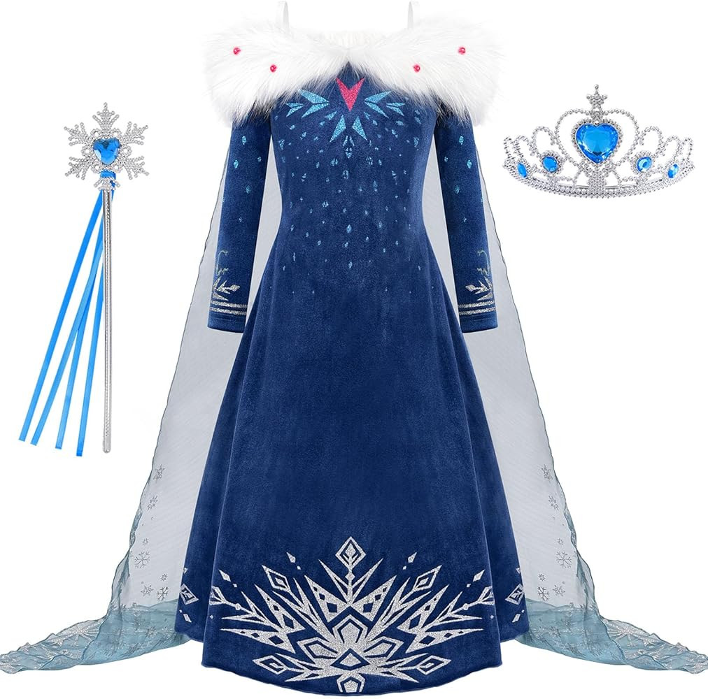 Princess Costume for Girls Halloween Dress Snow Cosplay Christmas Birthday Party Dress Up Outfit ... | Amazon (US)