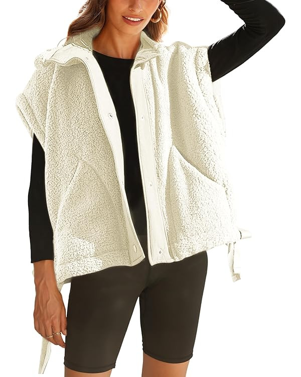 Gozoloma Women's Oversized Fleece Vest Sleeveless Casual Button Down Piecing Fuzzy Sherpa Gilet J... | Amazon (US)