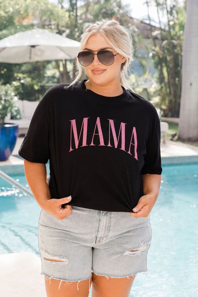 Mama Vintage Black Oversized Graphic Tee | Pink Lily