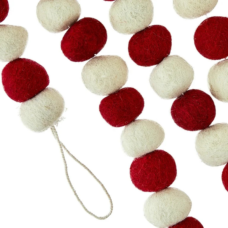 Red and Ivory Pom-Pom Christmas Garland, 6 ft, by Holiday Time | Walmart (US)