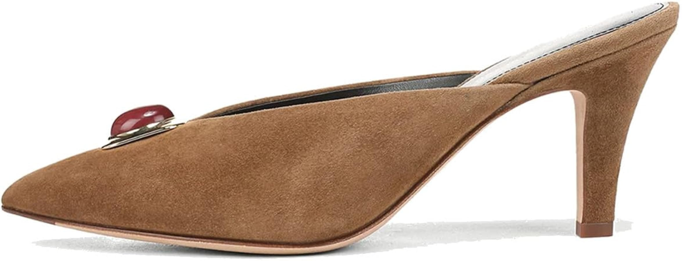 olomisa Women's Pointed Toe Suede Mule Heels Tiger Eye Stone Decor Slip On Stiletto Backless Dres... | Amazon (US)