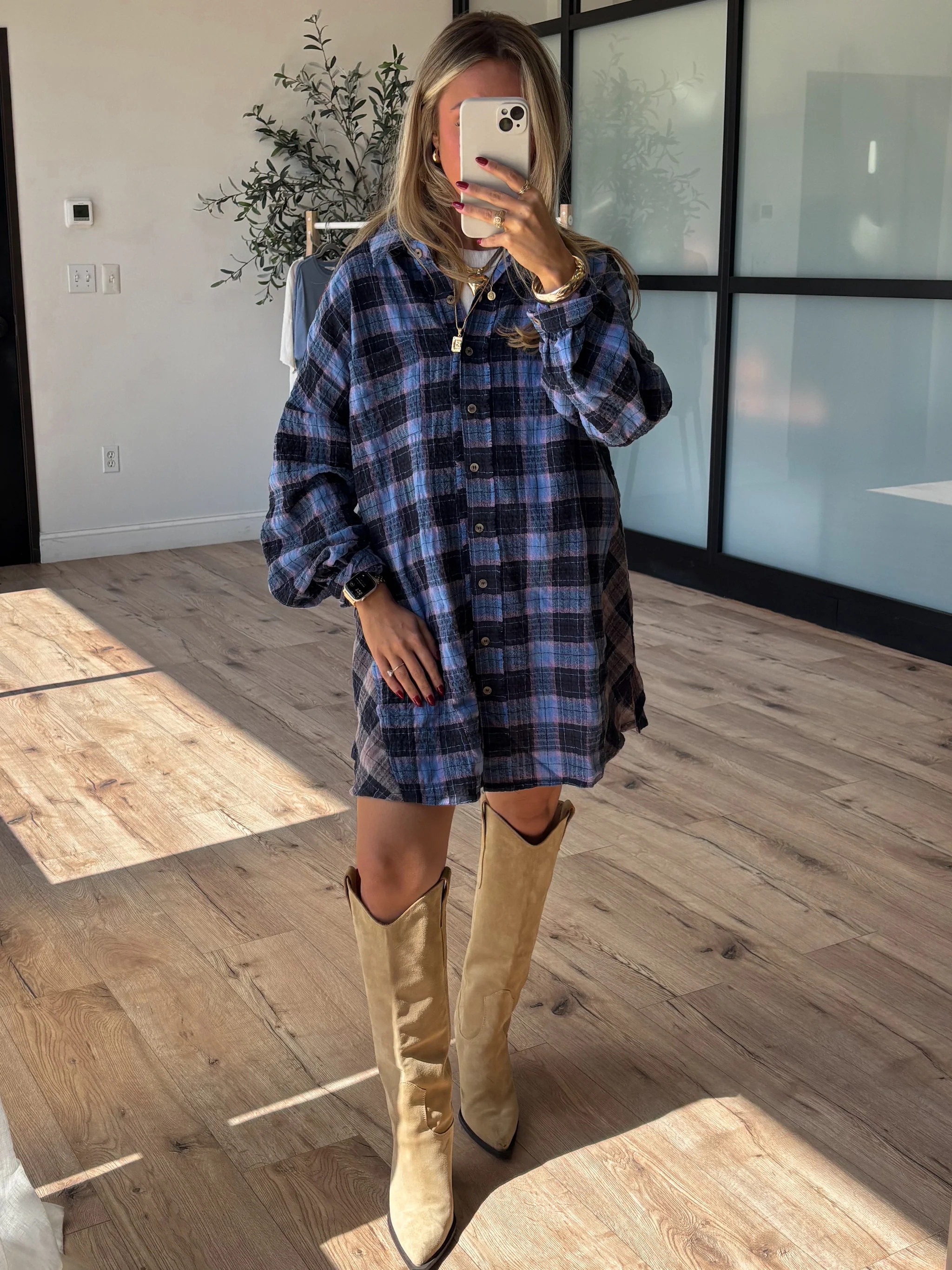 Mix It Up Plaid Shirt Dress | Blue Multi | Talulah
