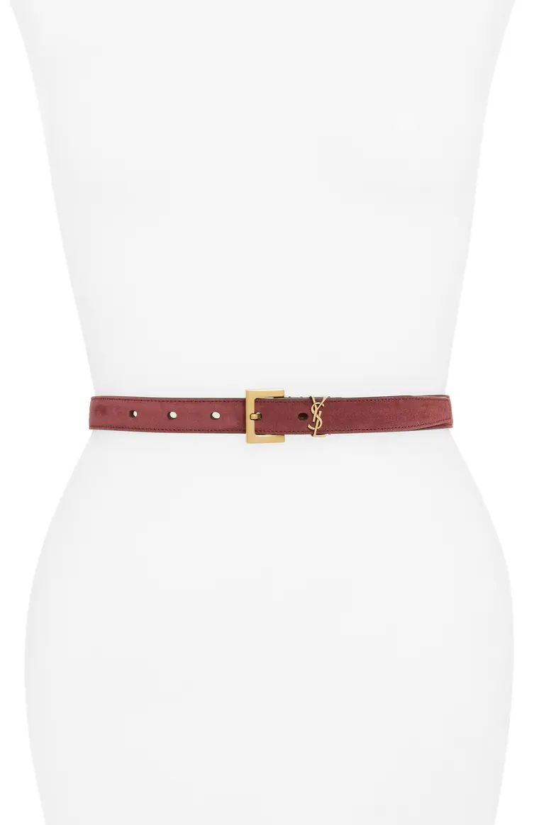 YSL Logo Skinny Suede Belt | Nordstrom