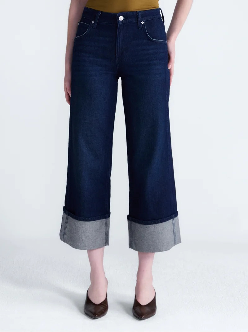 Scoop Women's and Women's Plus Mid Rise Cuffed Wide Leg Jean, Sizes 0-28W | Walmart (US)