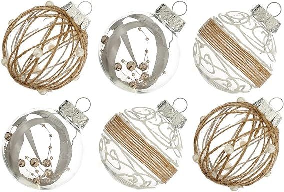 XmasExp Christmas Ball Ornaments Set-70mm/2.76" Beige Large Shatterproof Clear Glitter Pastic Chr... | Amazon (US)
