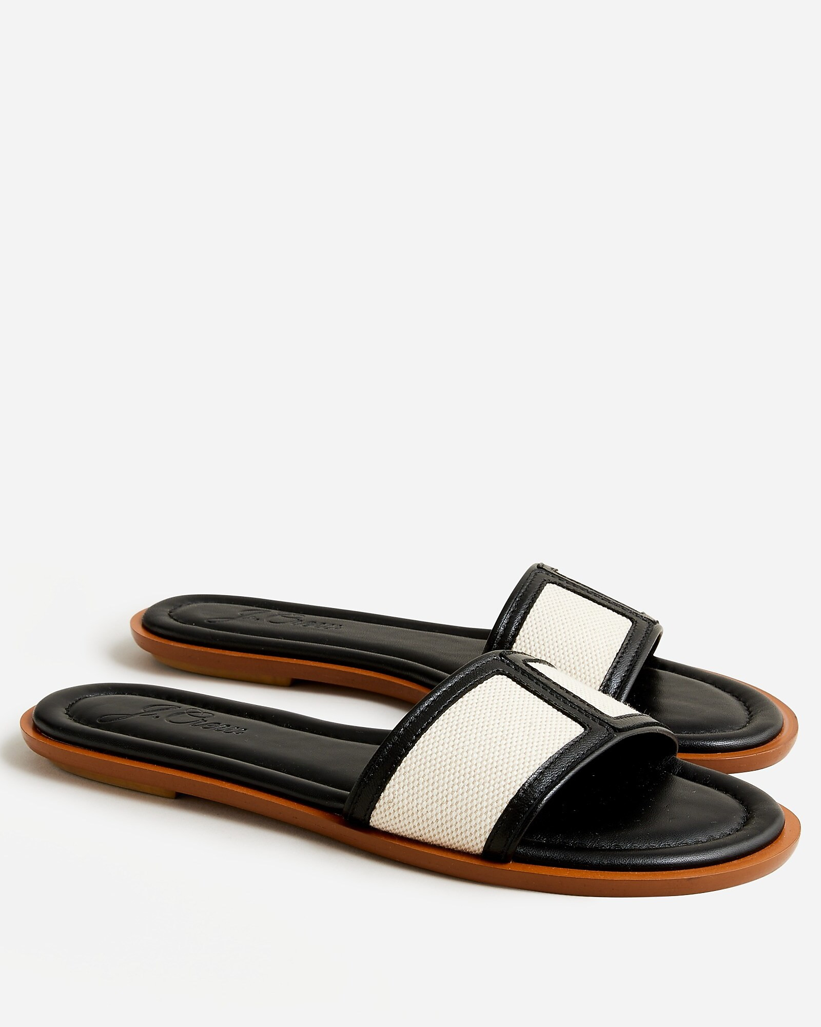 Slide sandals in canvas and leather | J. Crew US