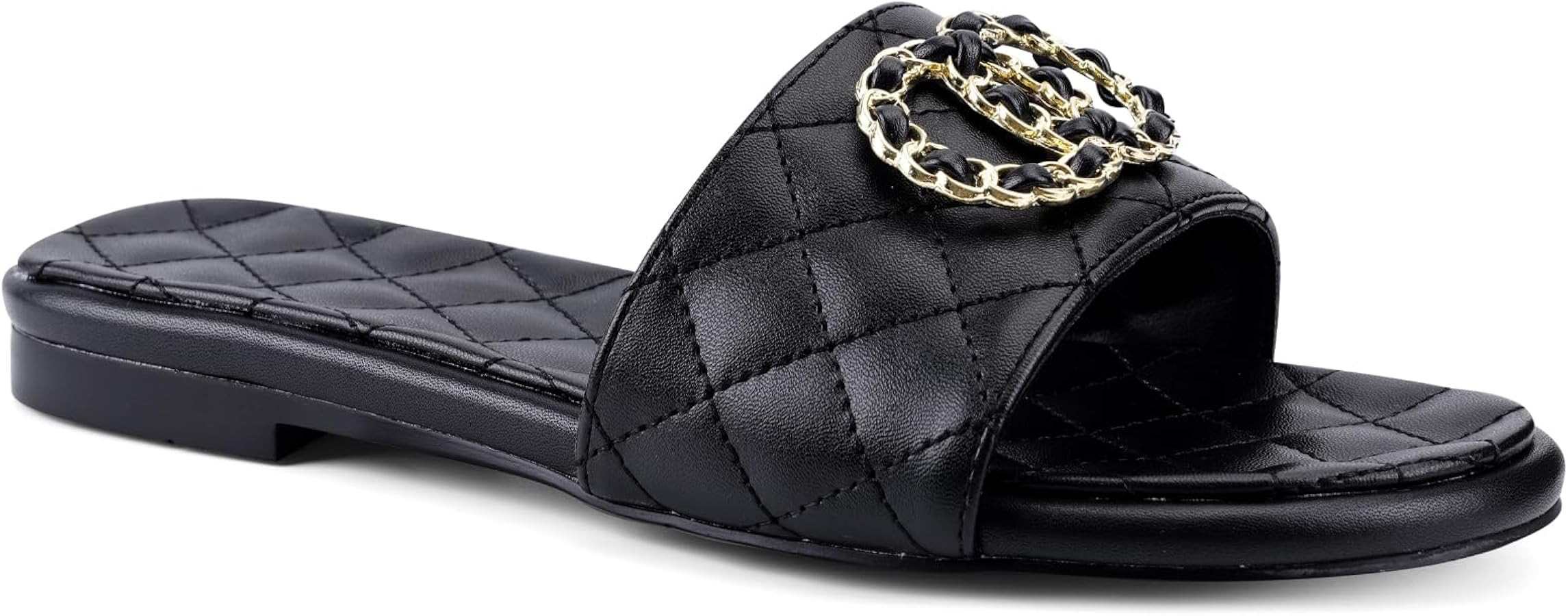 Flat Sandals for Women Slip On Summer Leather Open Round Toe Casual Fashion Slippers Shoes | Amazon (US)