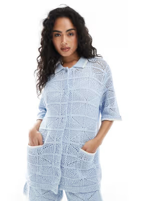 JJXX co ord crochet shirt in blue | ASOS | ASOS (Global)