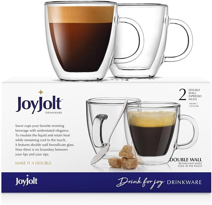 JoyJolt Savor Double Wall Insulated Glasses Espresso Mugs (Set of 2) - 5.4-Ounces | Amazon (US)