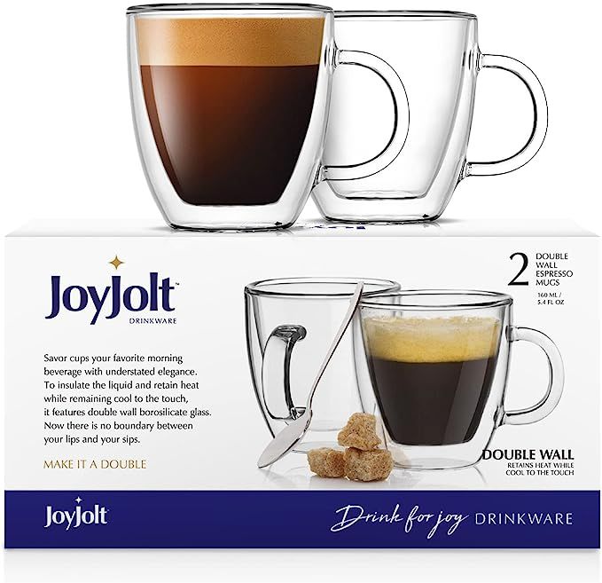JoyJolt Savor Double Wall Insulated Glasses Espresso Mugs (Set of 2) - 5.4-Ounces | Amazon (US)