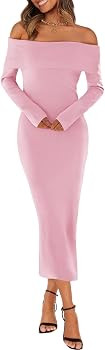 MEROKEETY Women's Winter Off Shoulder Bodycon Sweater Dress Formal Long Sleeve Elegant Cocktail P... | Amazon (US)