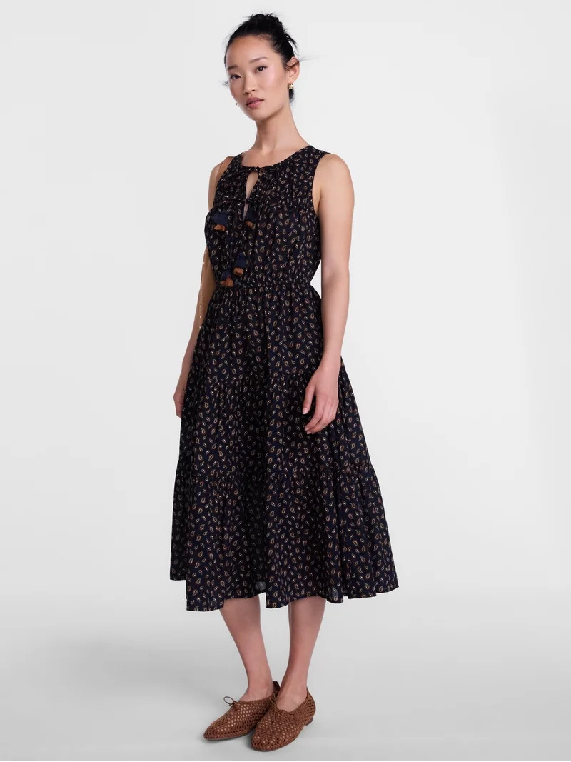 Scenario Women's and Women's Plus Sleeveless Tie Neck Tiered Midi Dress, Sizes XS-4X | Walmart (US)