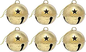 Haute Decor Jingle Bell Christmas Tree Ornaments, 3.35-inch Diameter, 6-Pack (Gold Foil) | Amazon (US)