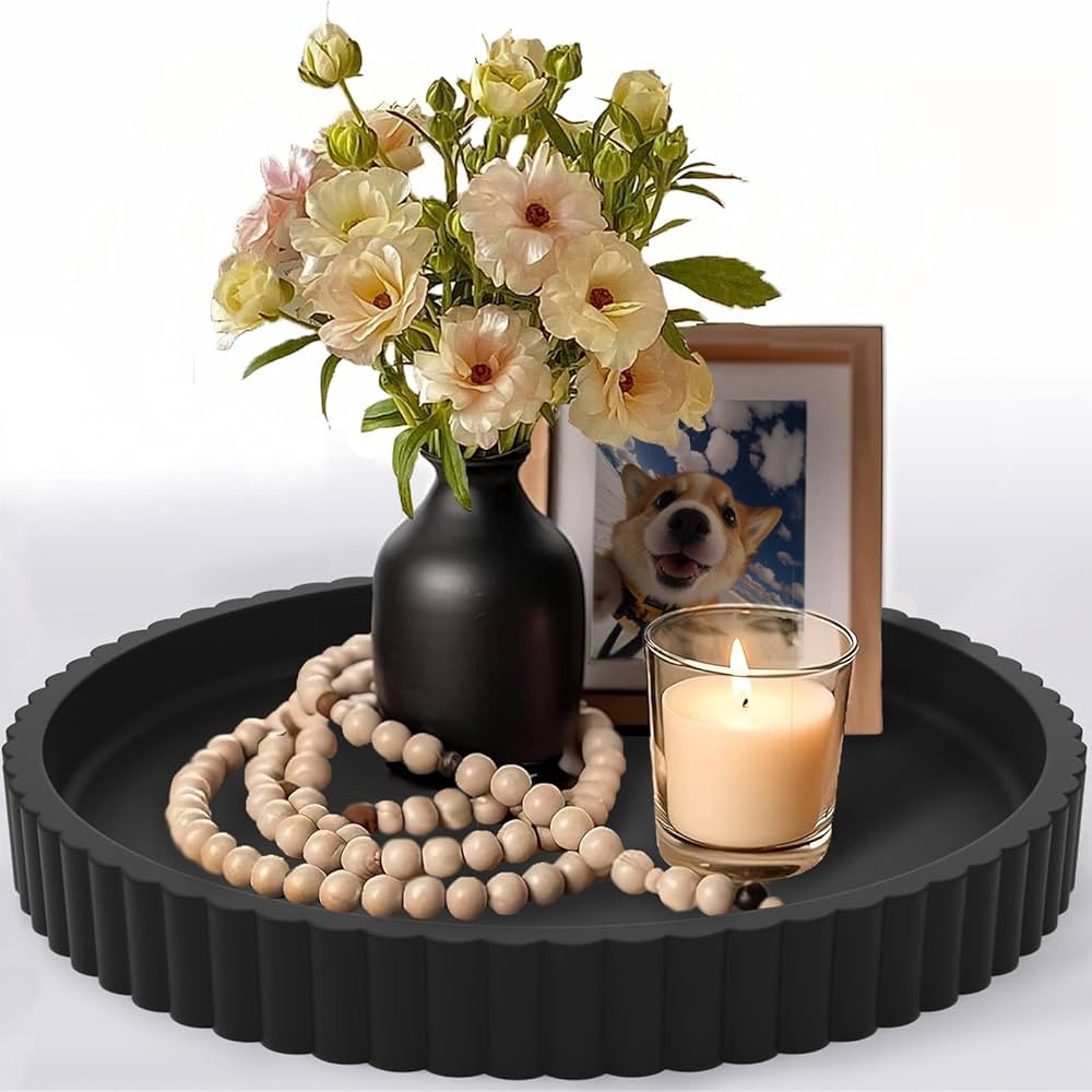 13" Round Concrete Tray for Coffee Table Decor, Modern Gray Centerpiece Decorative Home Table Ser... | Amazon (US)