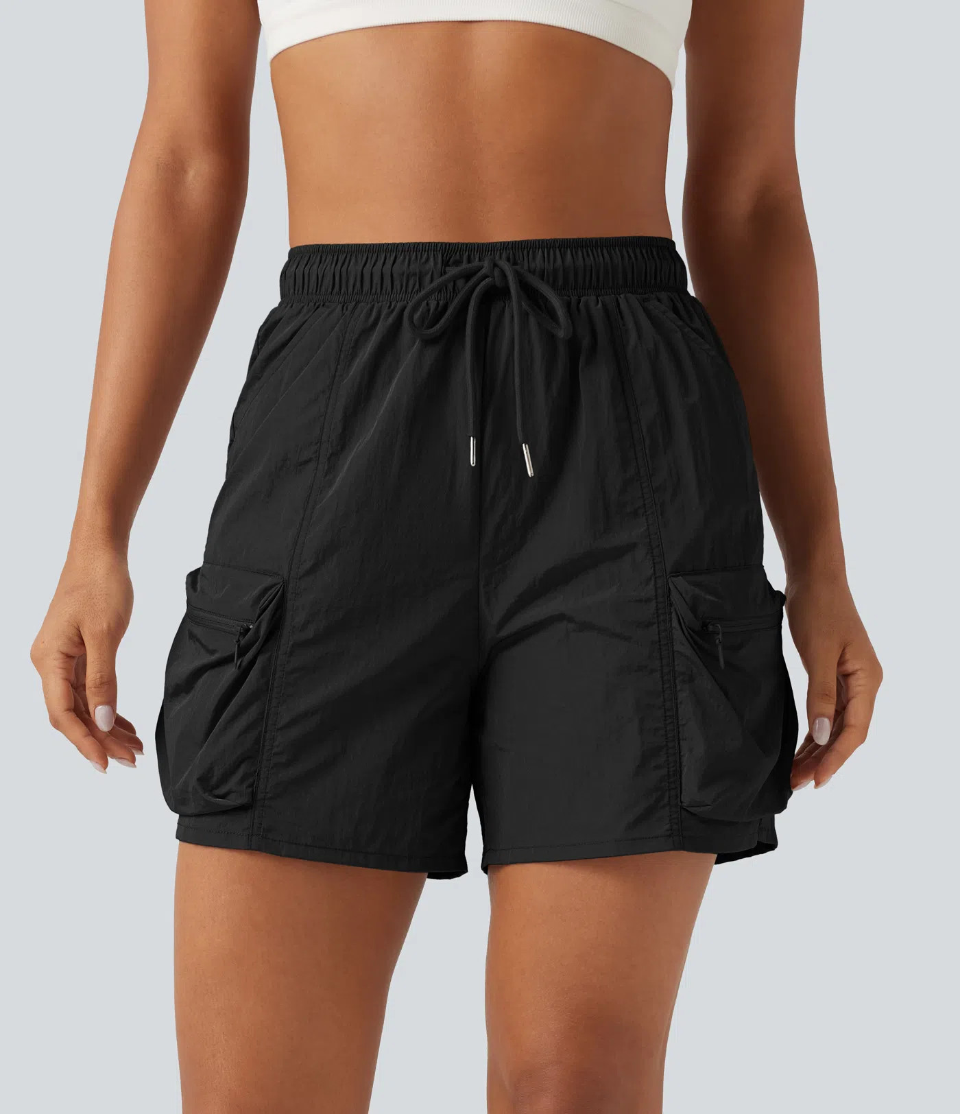 High Waisted Drawstring Workout Cargo Shorts with Pockets | HALARA
