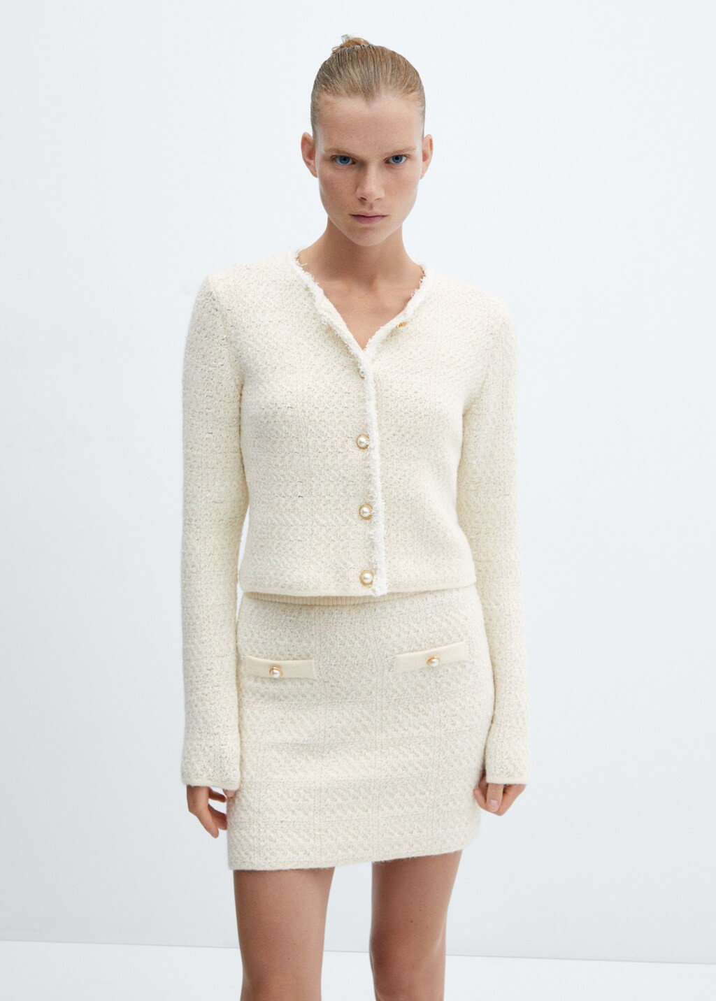 Knitted cardigan with jewel button  - Women | MANGO United Kingdom | MANGO (UK)