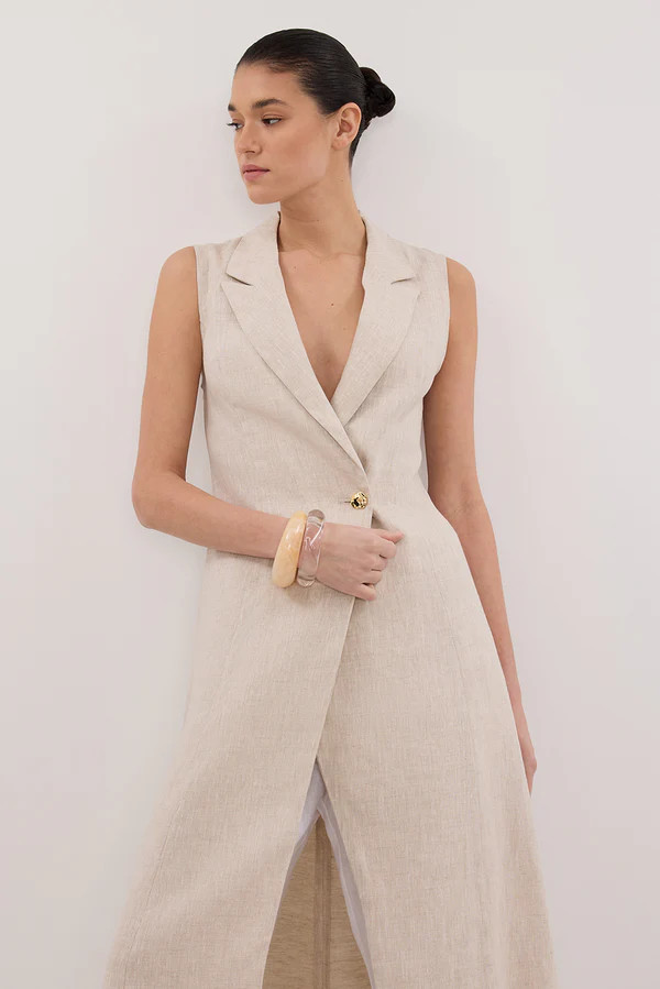 CORA NATURAL MIDI LINEN DRESS | DISSH