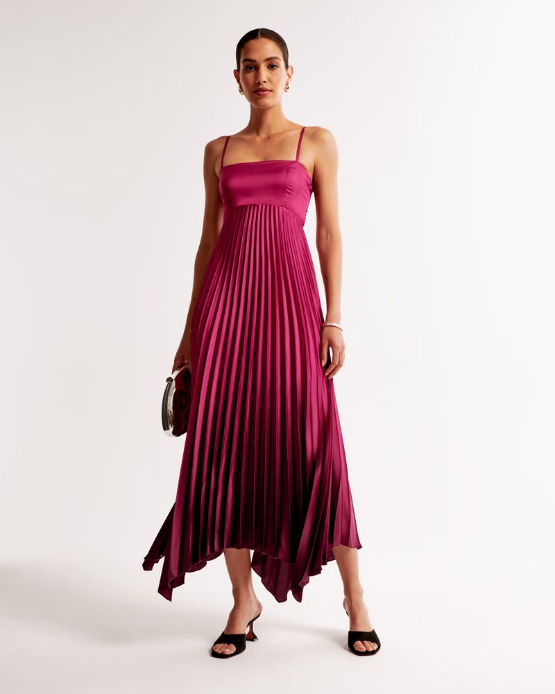 The A&F Giselle Clasp-Back Pleated Midi Dress | Abercrombie & Fitch (US)