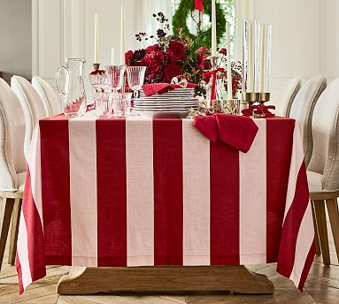 Monique Lhuillier Harper Stripe Organic Cotton Tablecloth | Pottery Barn (US)