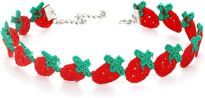 Cute Fruit Choker Necklace for Women Embroidered Strawberry Peach Grape Collar Clavicle Chain Nec... | Amazon (US)