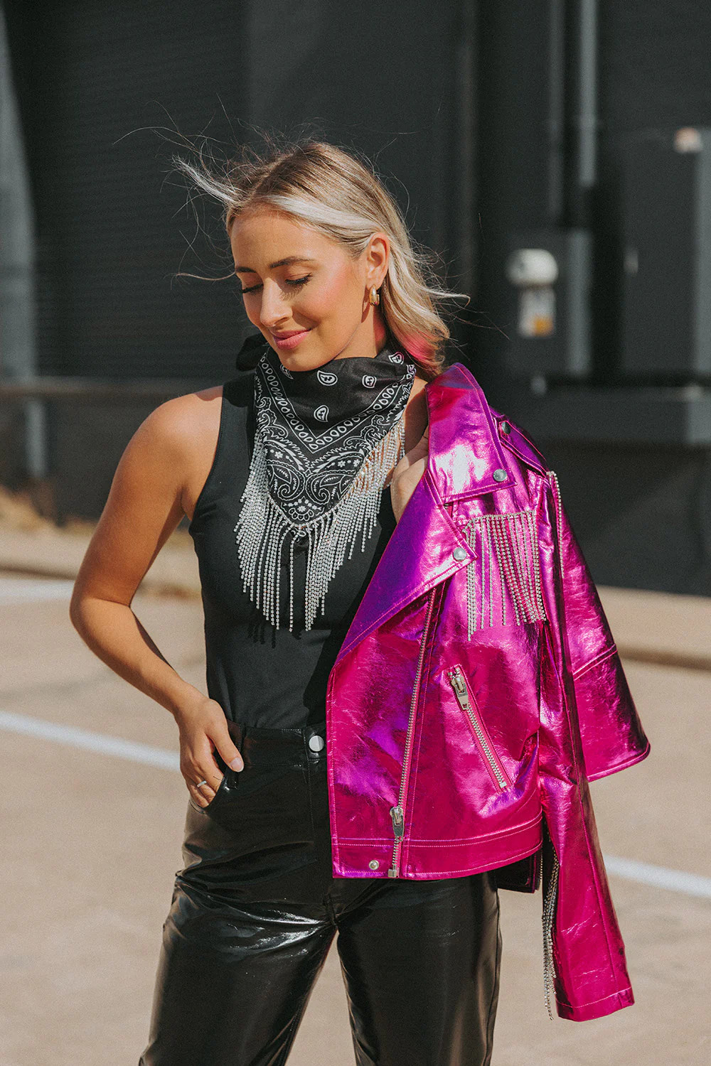 Shania Crystal Bandana Scarf - Black - Black | BuddyLove