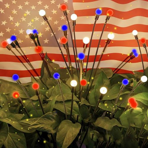 OZS 8 Pack Solar American Flag Lights - 4th of July Solar Garden Outdoor Waterproof Firefly Light for Memory Day, Independence Day, National Day Decoration (Red White Blue) | Amazon (US)