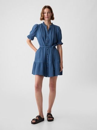 Crinkle Gauze Denim Mini Dress | Gap (CA)