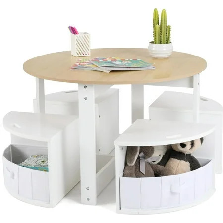 OLAKIDS Toddler Table and Chair Set, Wooden Table and 4 Chairs with Nesting Design, Storage Drawers, Children Multi-Activity Table for Art, Crafts, Draw, Read for Boys Girls Aged 3+ | Walmart (US)