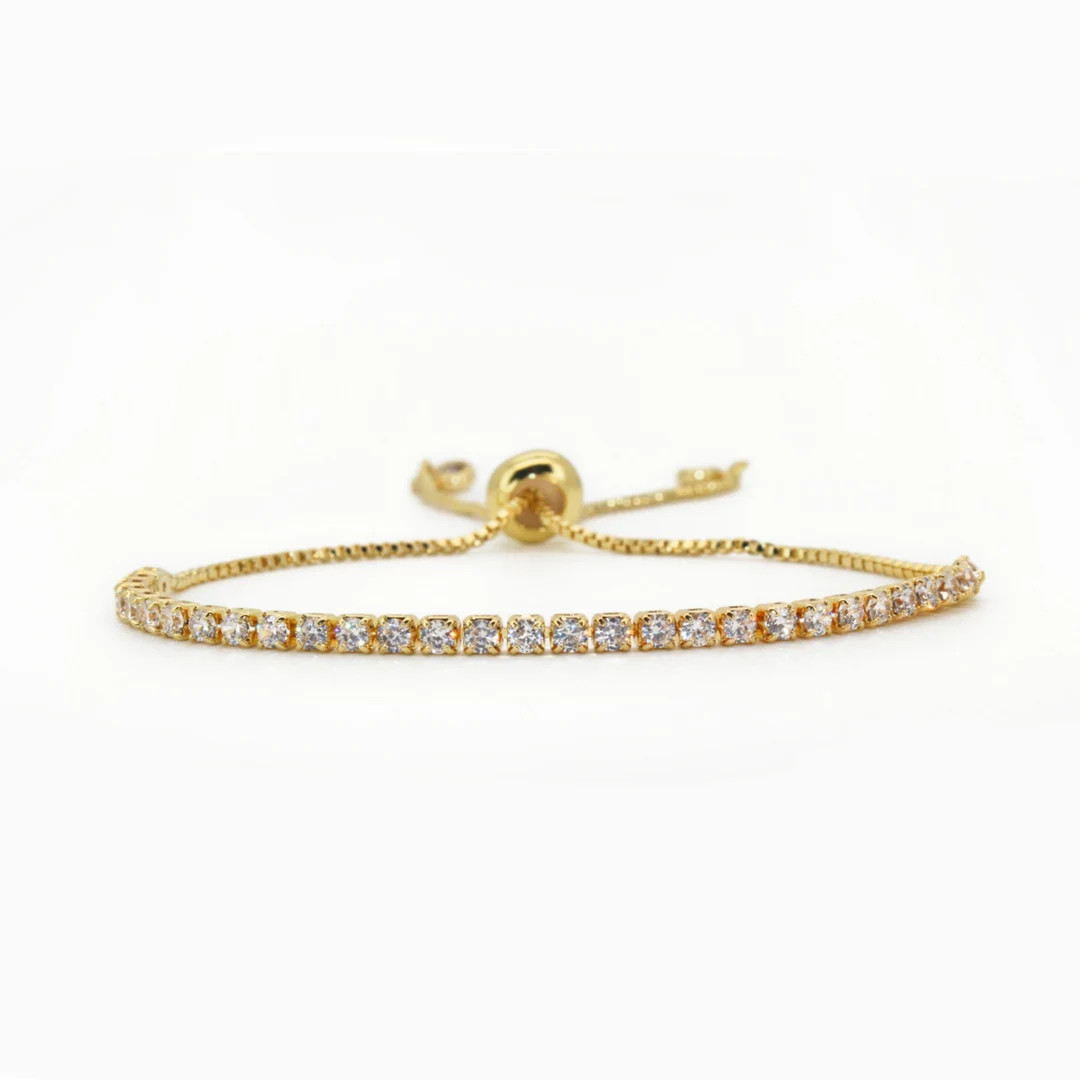 14K Gold Tennis Bracelet ∙ CZ Diamond Sparkling Bracelet ∙ Adjustable Box Chain ∙ Jewelry B... | Etsy (US)