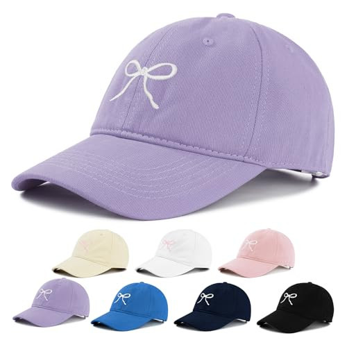 Womens Baseball Hat Trendy Purple Embroidered Bow Hats for Hiking Travel Comfortable Ball Cap for Everyday Wear | Amazon (US)