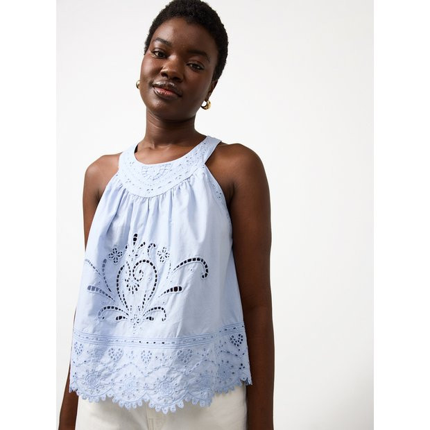 Buy Light Blue Broderie Detail Halter Neck Shell Top 12 | Gifts for her | Tu | Tu Clothing
