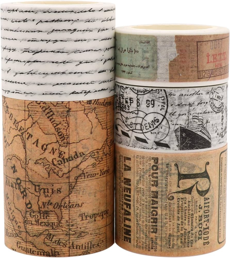 Knaid Vintage Washi Tape Set, Assorted 5 Rolls of Decorative Colored Masking Tapes for Scrapbooki... | Amazon (US)