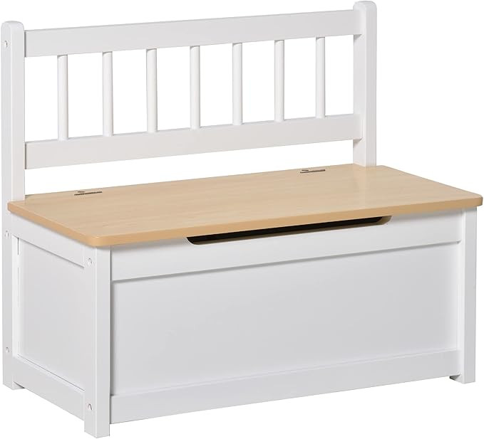 HOMCOM Qaba 2-In-1 Kids Toy Chest Storage Box with Seat Bench Cabinet Chunk Cube with Safety Pneu... | Amazon (US)