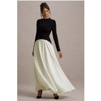 Benedetta | Black & Cream Long-Sleeve Drop-Waist Maxi Dress | Club L London