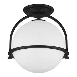 Home Decorators Collection Owens 11.25 in. 1-Light Matte Black Semi-Flush Mount Ceiling Light Fix... | The Home Depot