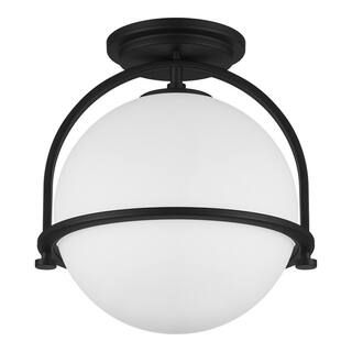 Home Decorators Collection Owens 11.25 in. 1-Light Matte Black Semi-Flush Mount Ceiling Light Fix... | The Home Depot
