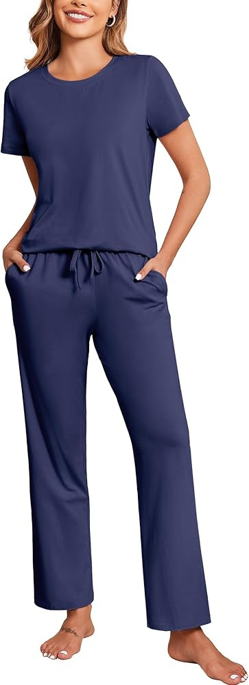 Ekouaer Cotton Pajamas Short Sleeve T-Shirt Top and Long Pants Pj Sets Sleepwear Loungewear for W... | Amazon (US)