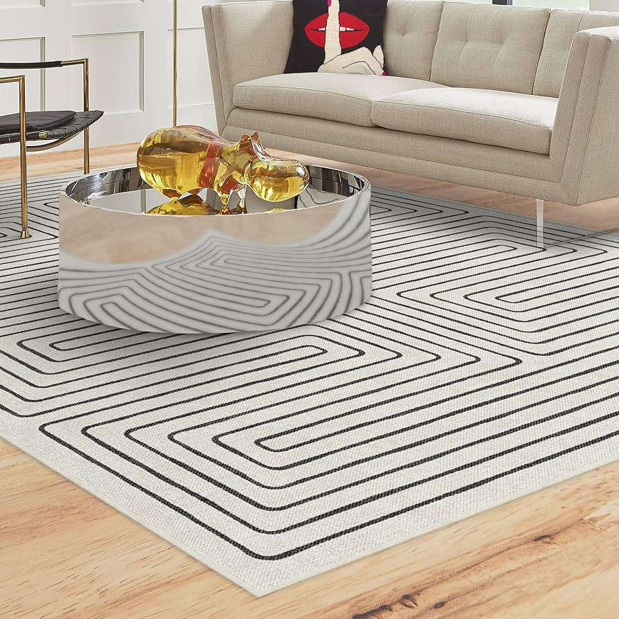 RUGGABLE x Jonathan Adler Washable 6x9 Area Rug, Labyrinth Black/Ivory, Premium Modern Rugs for L... | Amazon (US)