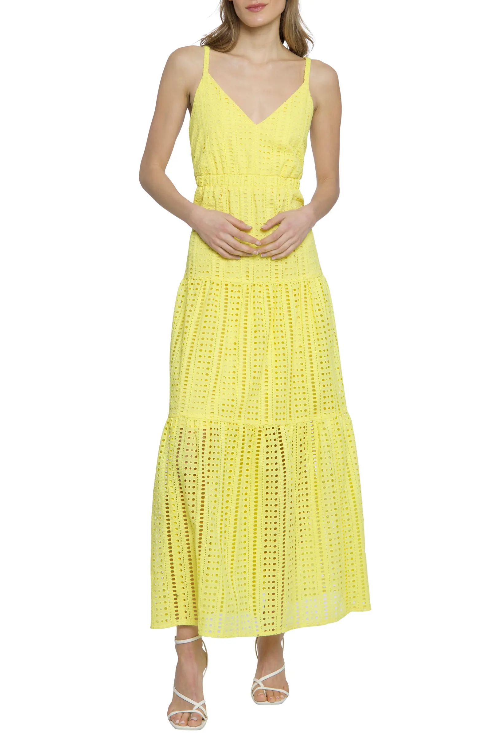 DONNA MORGAN FOR MAGGY Cutout Tiered Eyelet Maxi Sundress | Nordstrom | Nordstrom